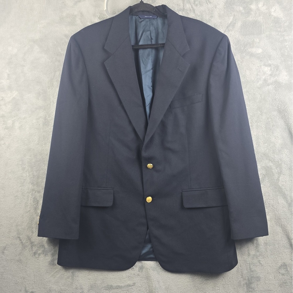 Brooks Brothers Brooksease Blazer Mens 42R Navy Blue Gold Buttons Sport Coat
